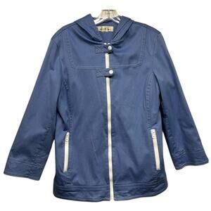 Women's‎ 1 Madison Light  Blue Spring Coat Rain Jacket Hooded Size Medium (M)